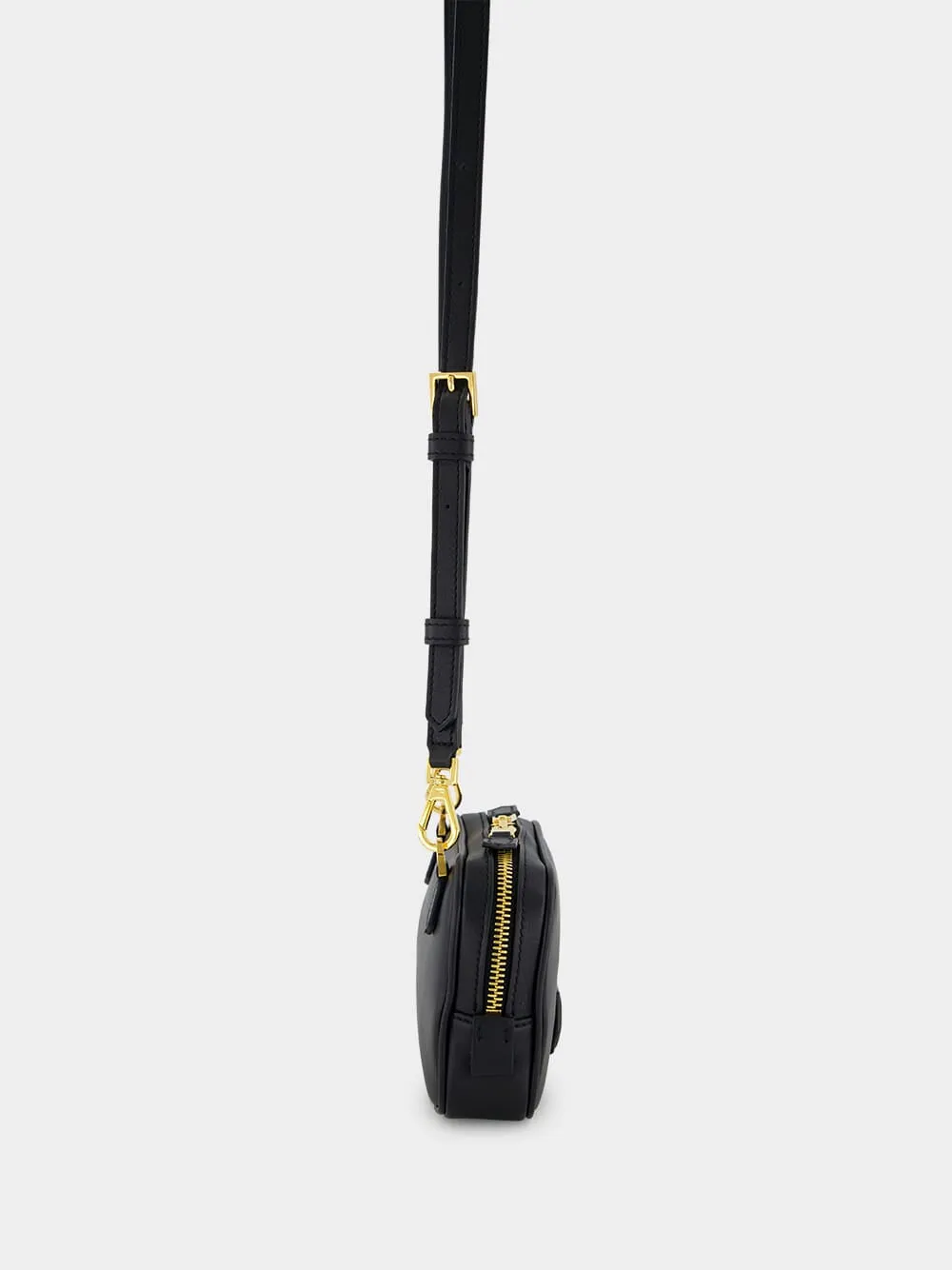 Black Small Crossbody Pouch in Smooth Leather