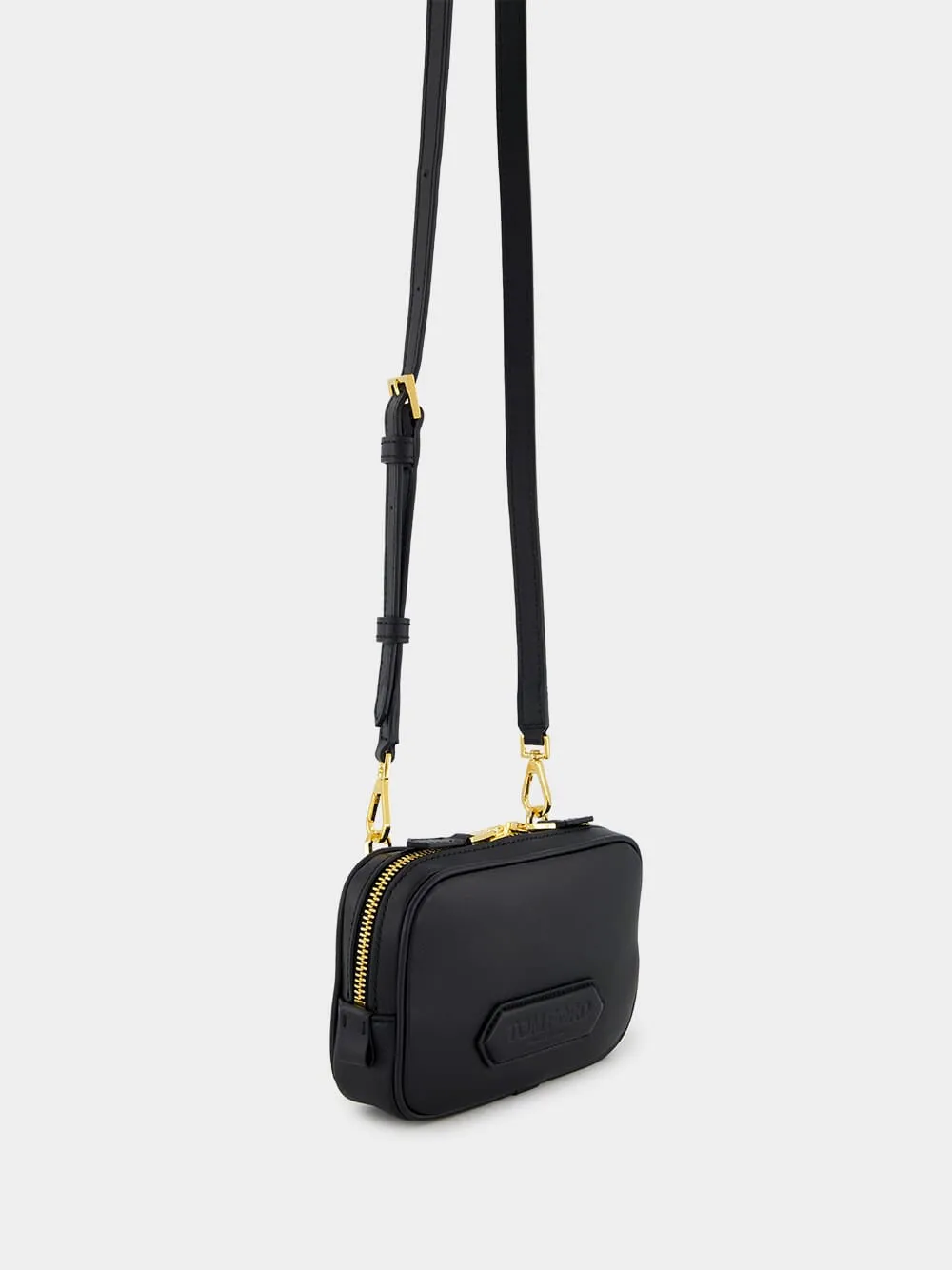 Black Small Crossbody Pouch in Smooth Leather