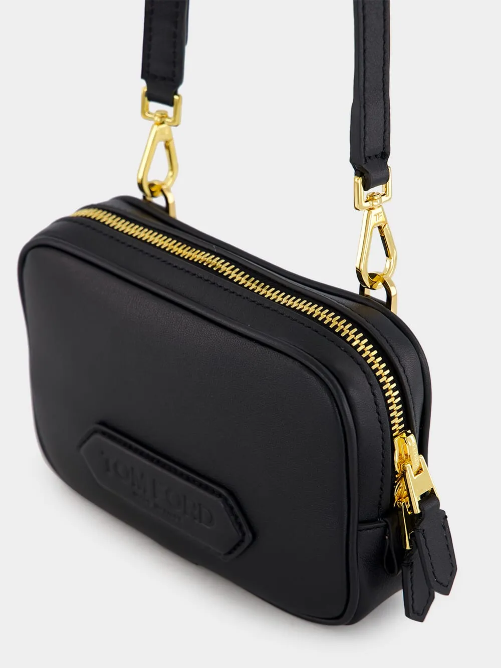 Black Small Crossbody Pouch in Smooth Leather