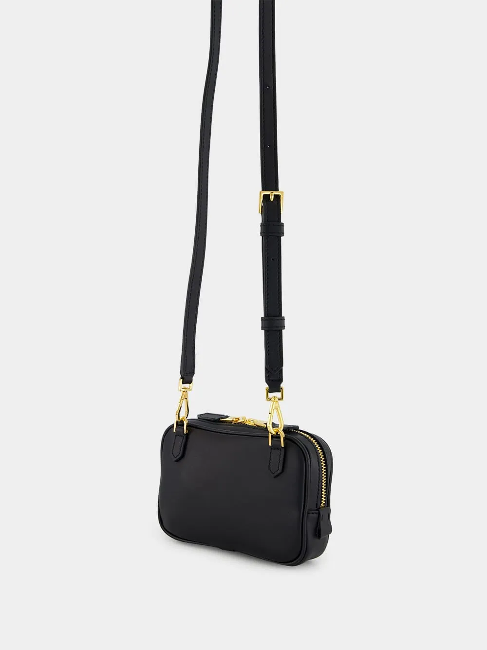 Black Small Crossbody Pouch in Smooth Leather