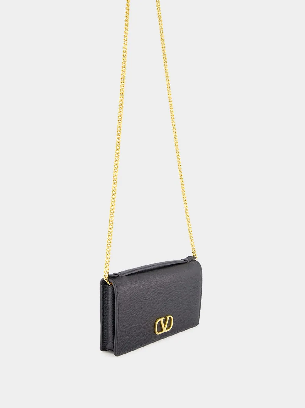 Black VLogo Signature Grainy Calfskin Wallet