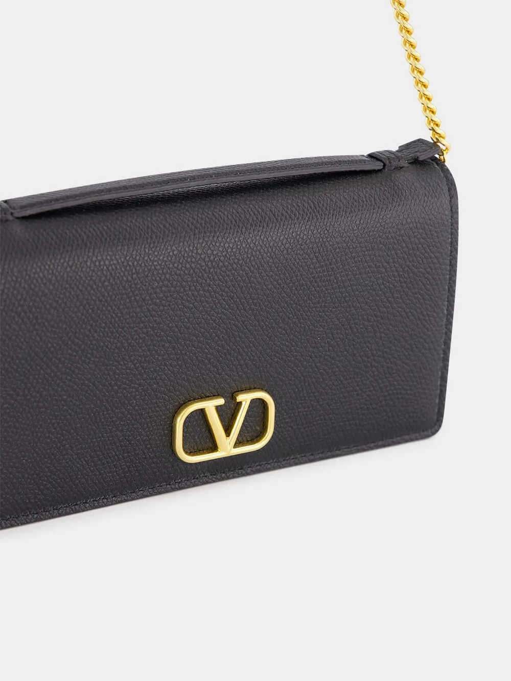 Black VLogo Signature Grainy Calfskin Wallet