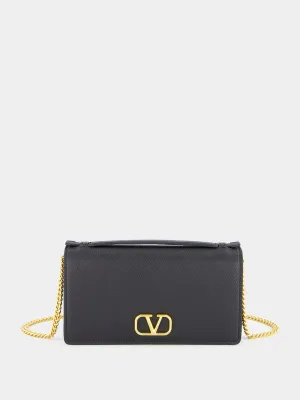 Black VLogo Signature Grainy Calfskin Wallet