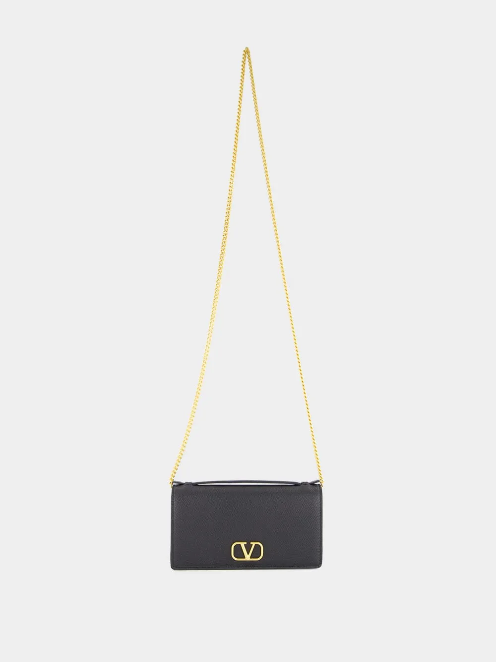 Black VLogo Signature Grainy Calfskin Wallet