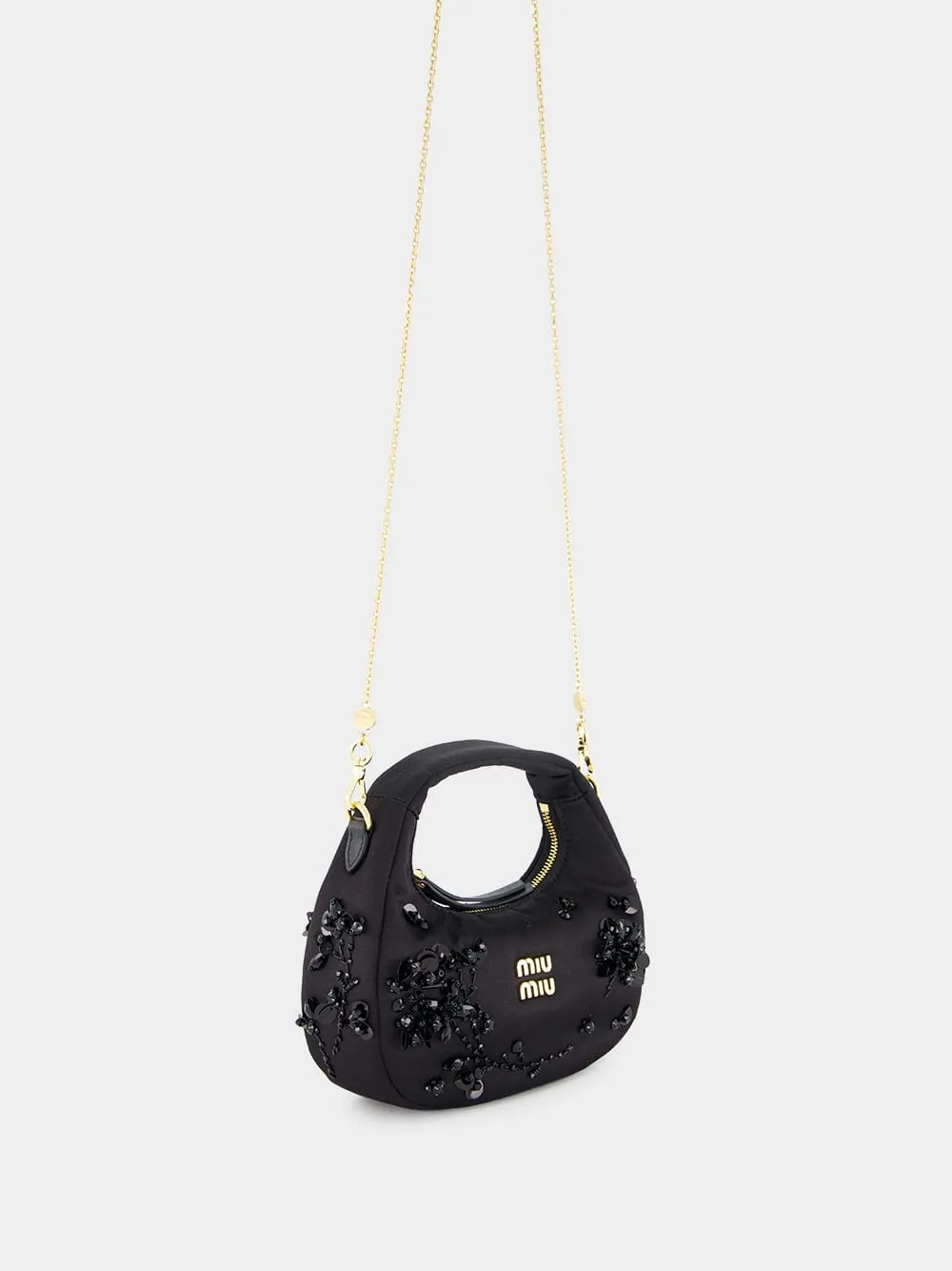 Black Wander Embroidered Satin Duchesse Mini Bag