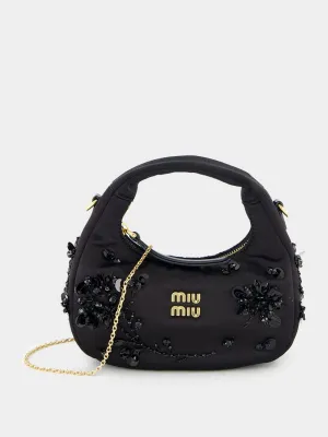 Black Wander Embroidered Satin Duchesse Mini Bag