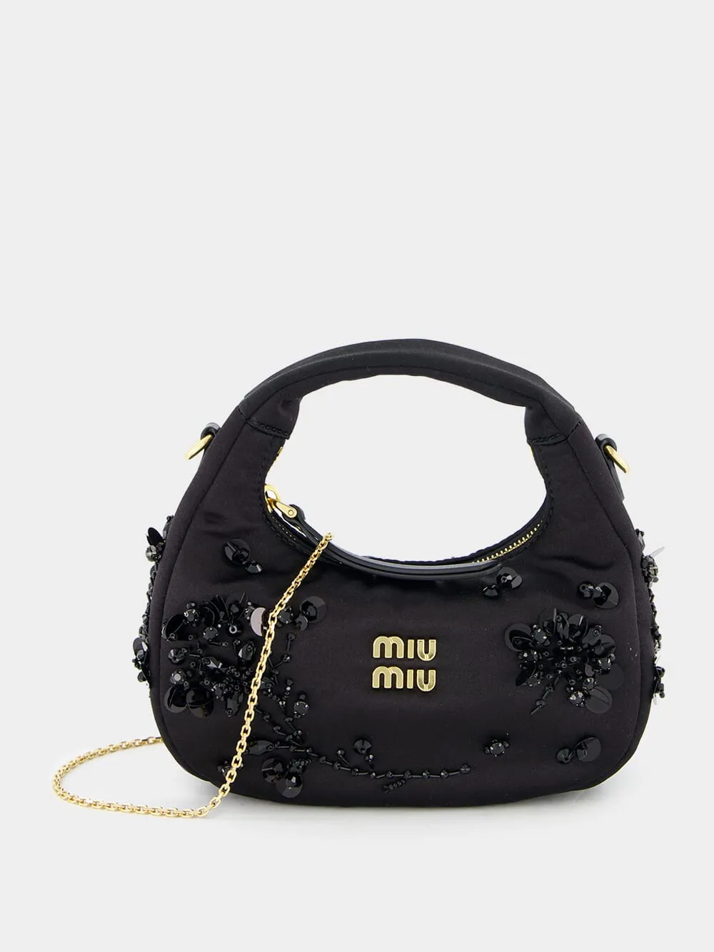 Black Wander Embroidered Satin Duchesse Mini Bag