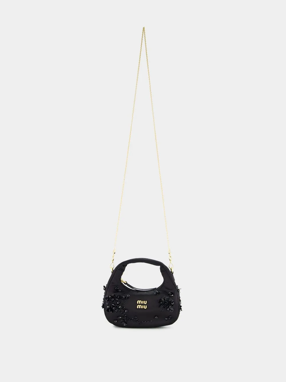 Black Wander Embroidered Satin Duchesse Mini Bag