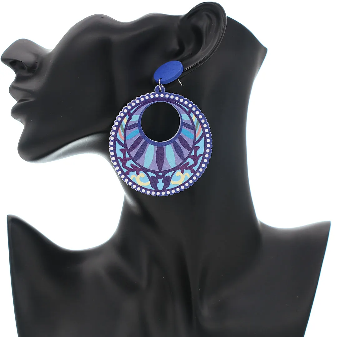 Blue Boho Wooden Dangle Earrings