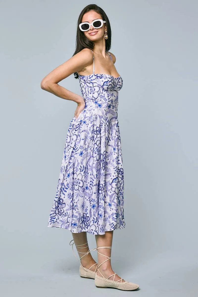 Bohemian Blue Floral Midi