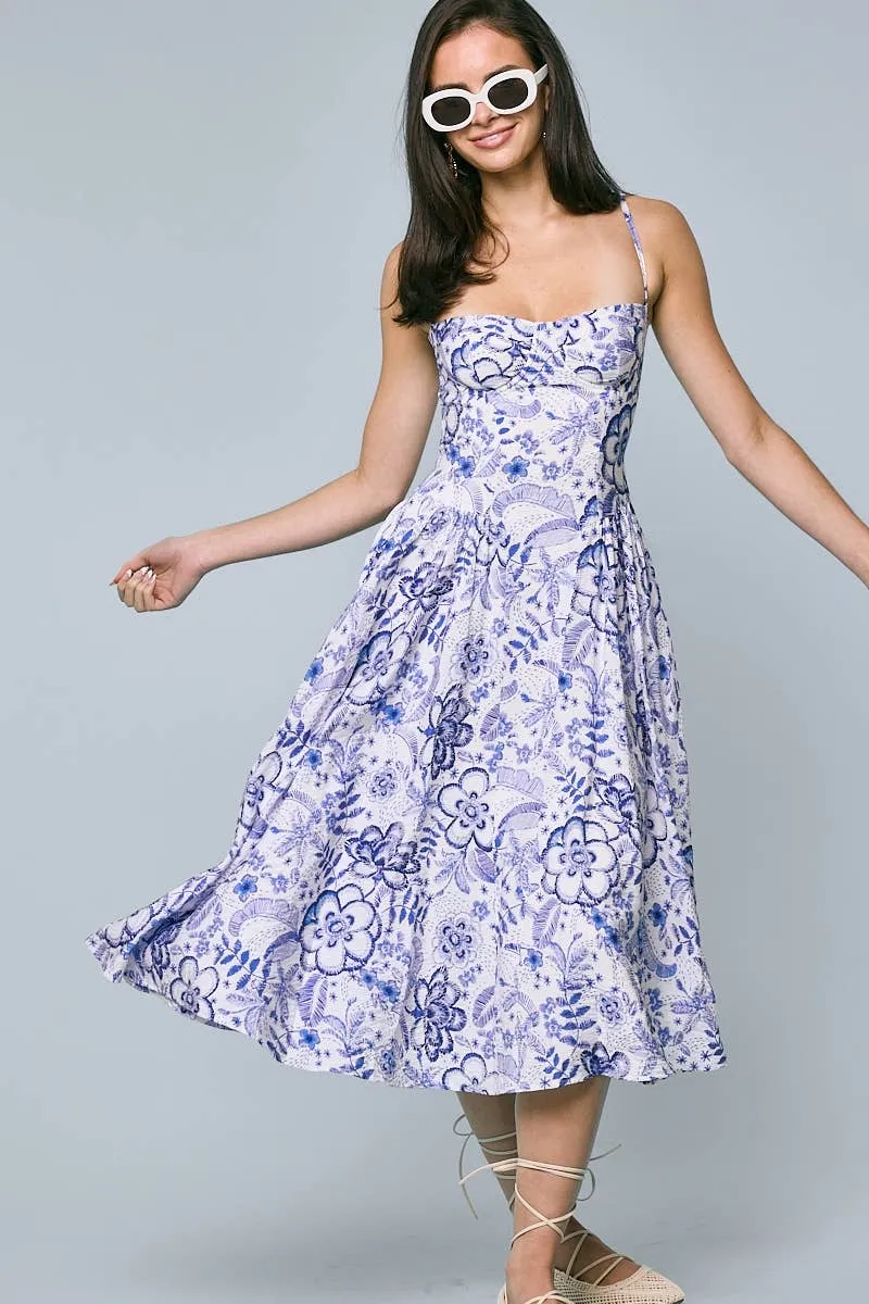Bohemian Blue Floral Midi