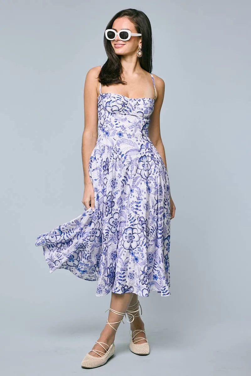 Bohemian Blue Floral Midi