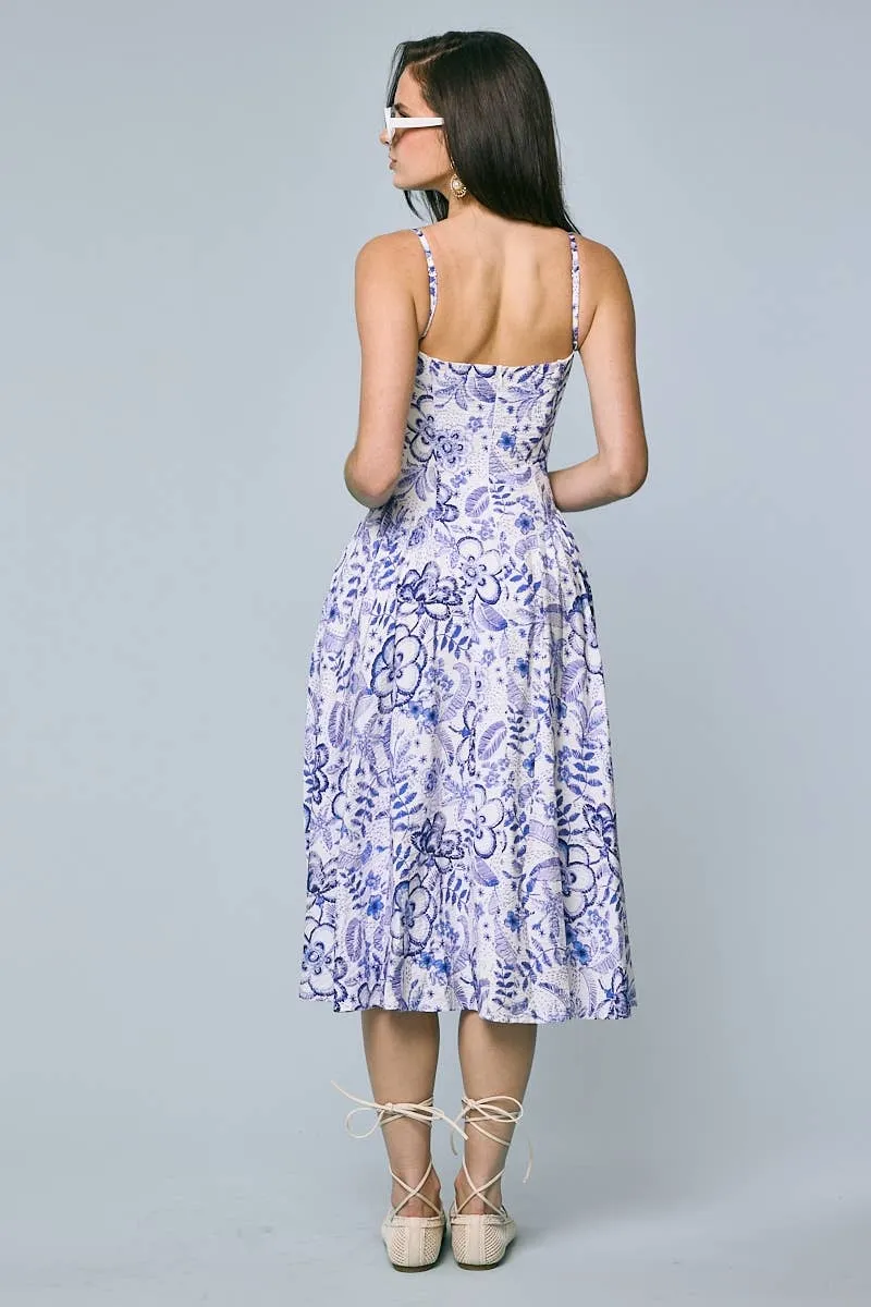 Bohemian Blue Floral Midi
