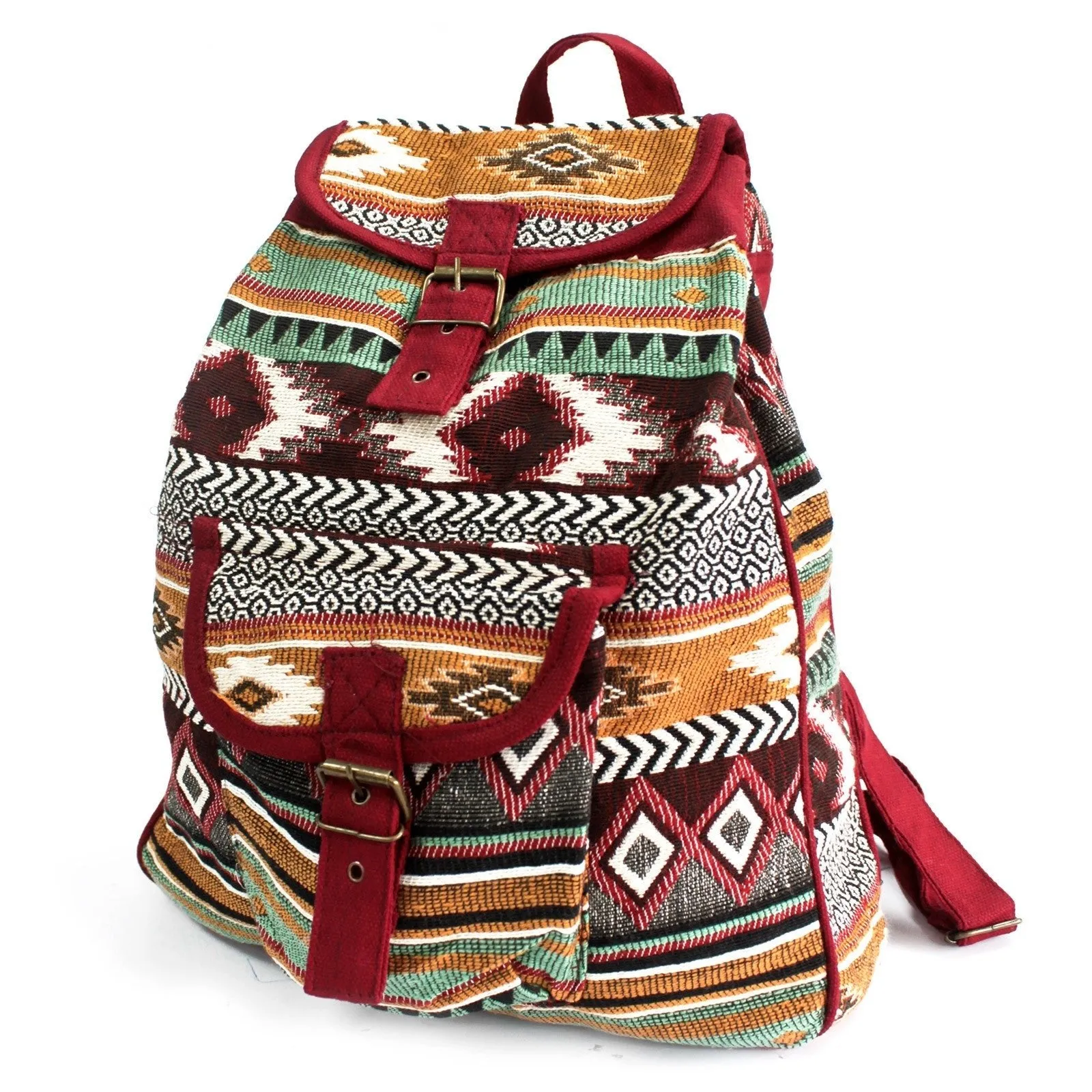 Boho Backpack Jacquard Bag - Chocolate