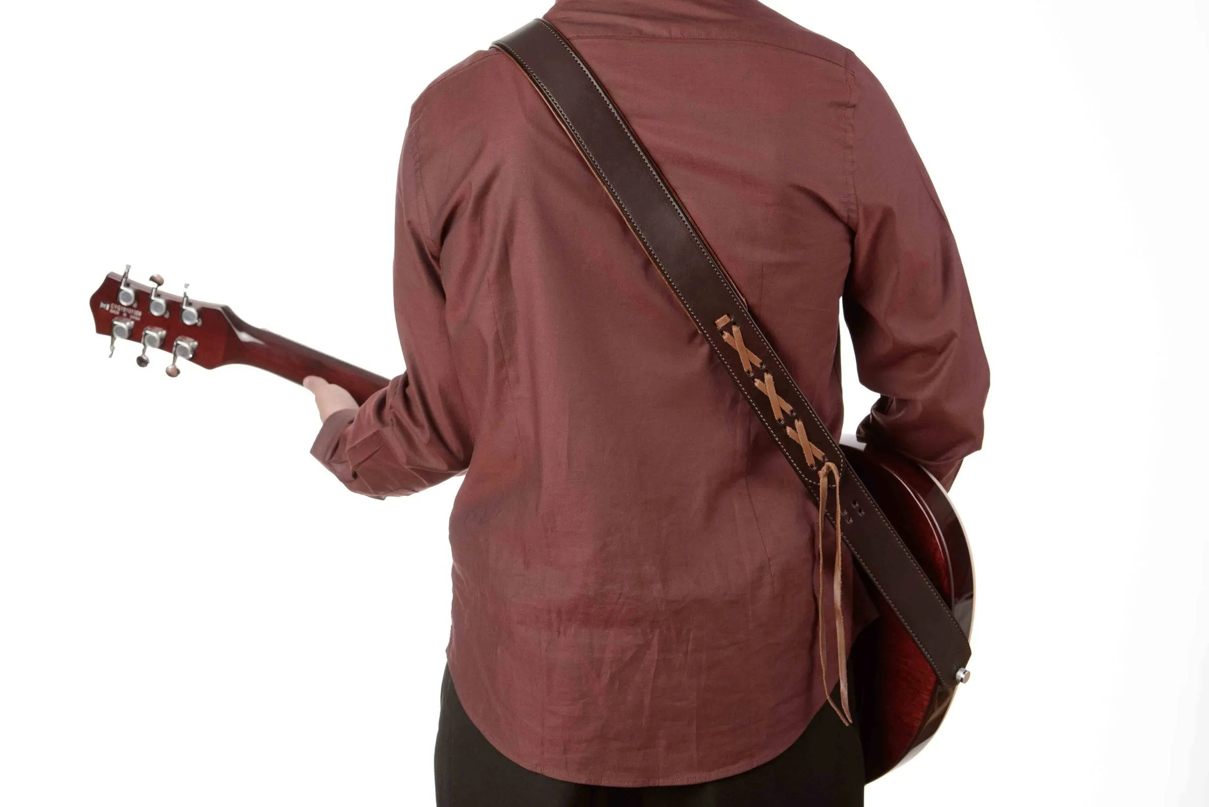 Brown Deluxe Leather Padded Guitar Strap With Adjustable Lace