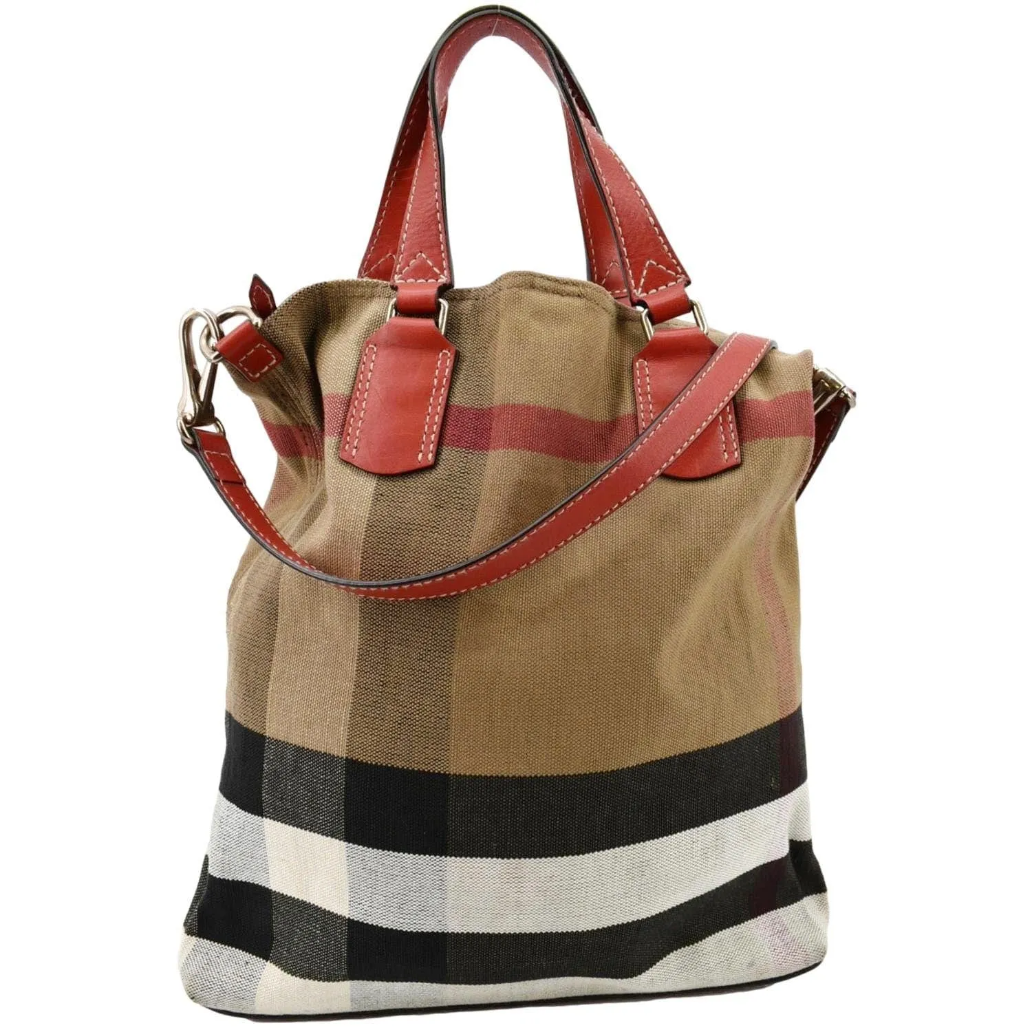 BURBERRY Susanna Medium Check Canvas Bucket Shoulder Bag Brown
