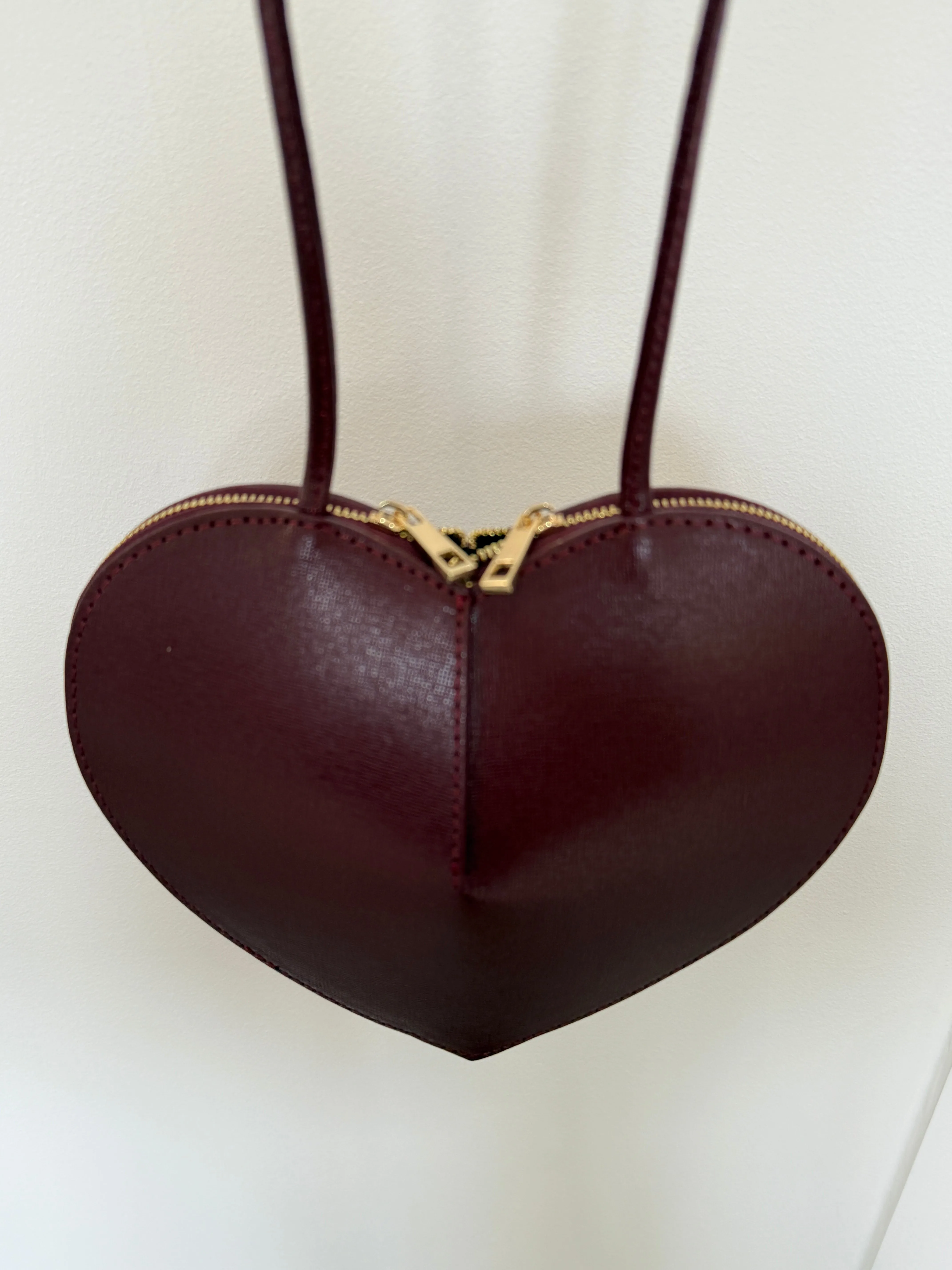Burgundy Leather Heart Bag