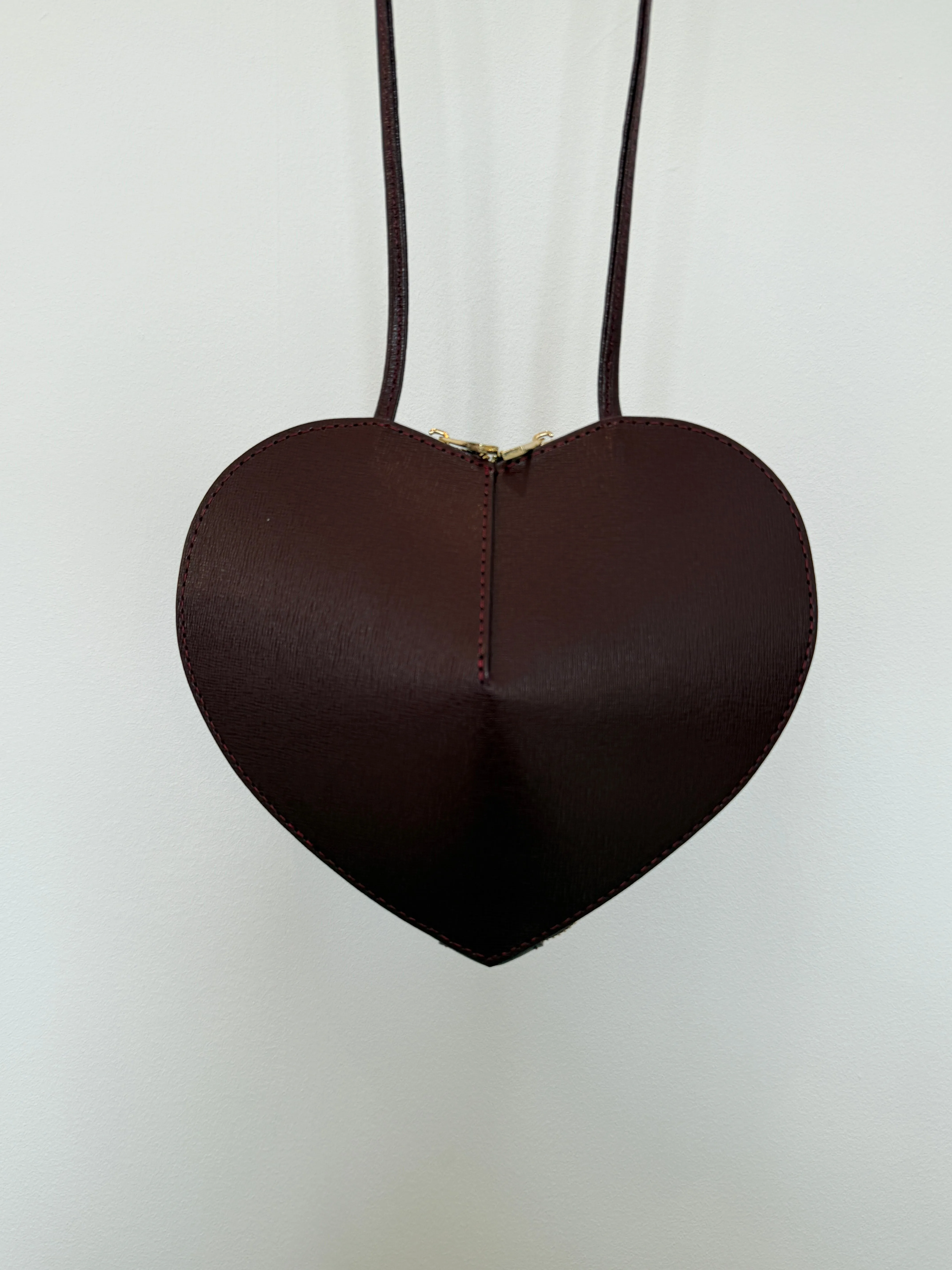 Burgundy Leather Heart Bag