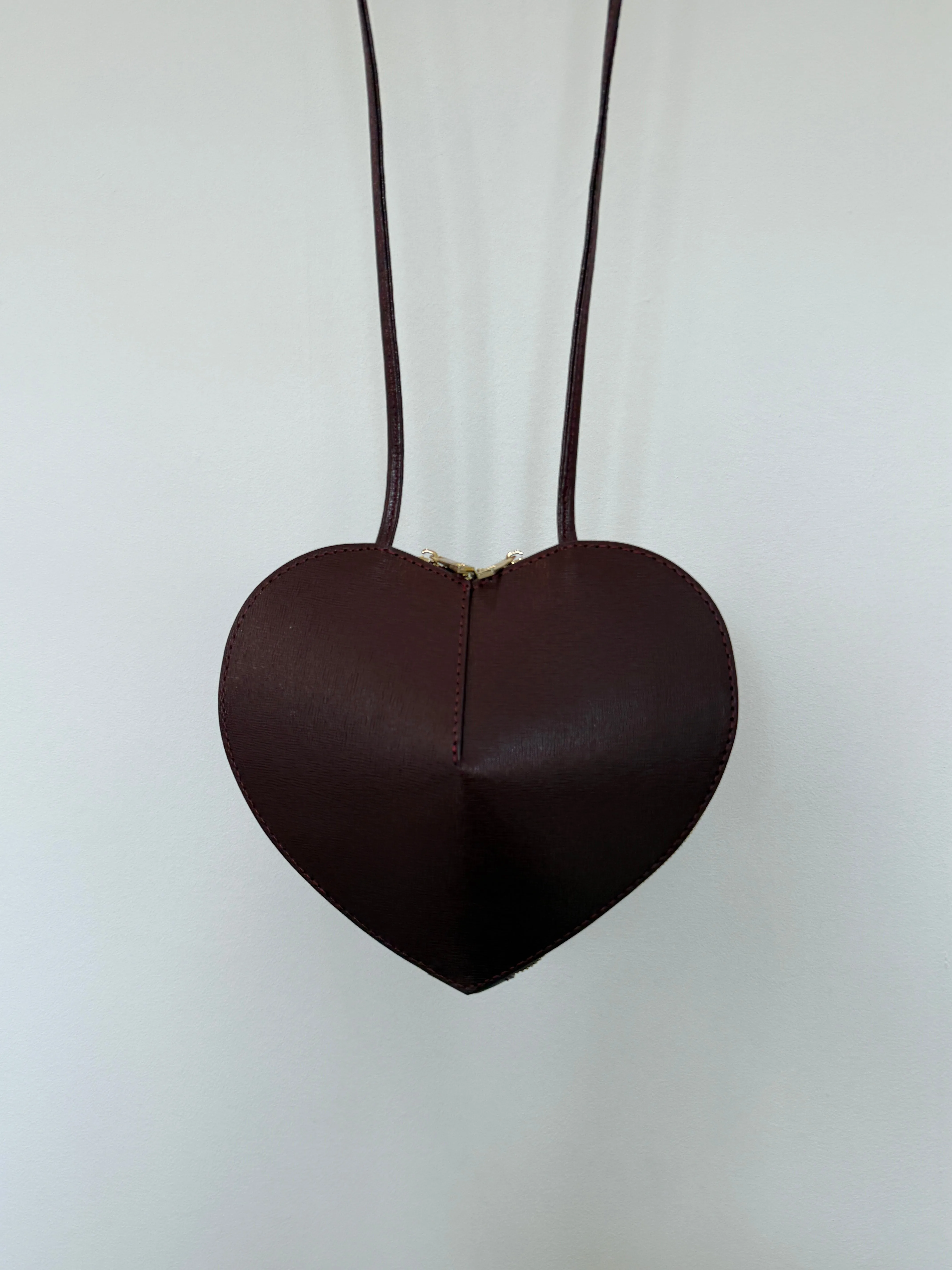 Burgundy Leather Heart Bag