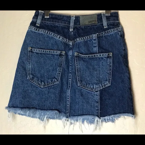 CARMAR Patchwork Cut Off Frayed Jean Mini Skirt 24/XS