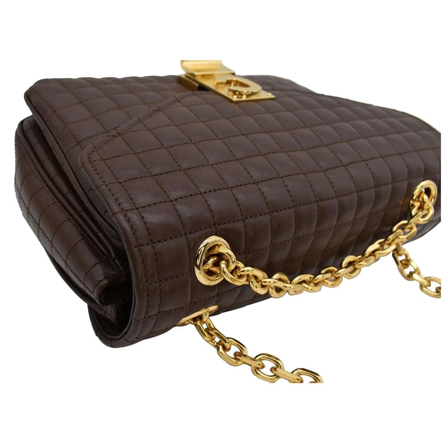 CELINE Medium C Quilted Leather Crossbody Bag Khaki