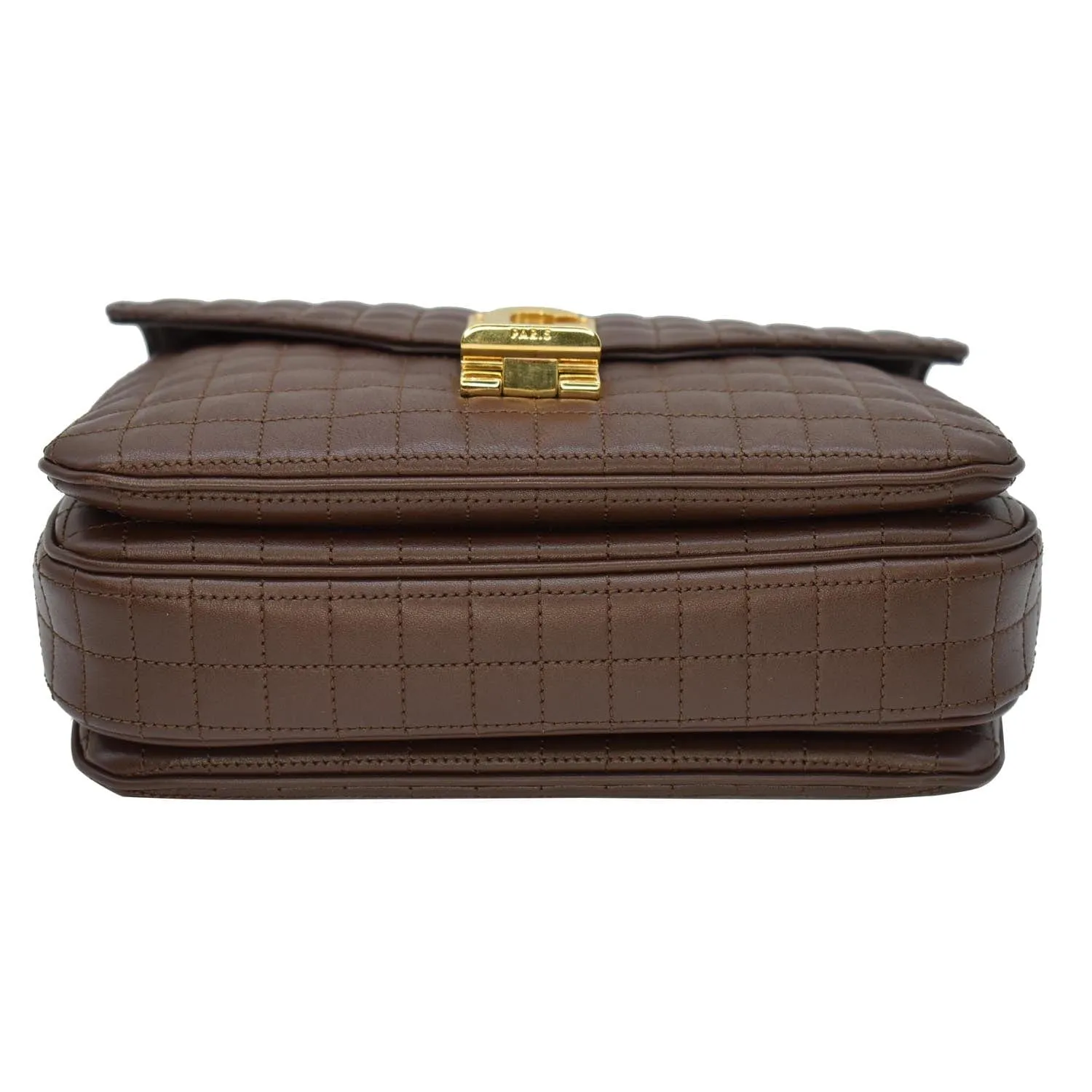 CELINE Medium C Quilted Leather Crossbody Bag Khaki