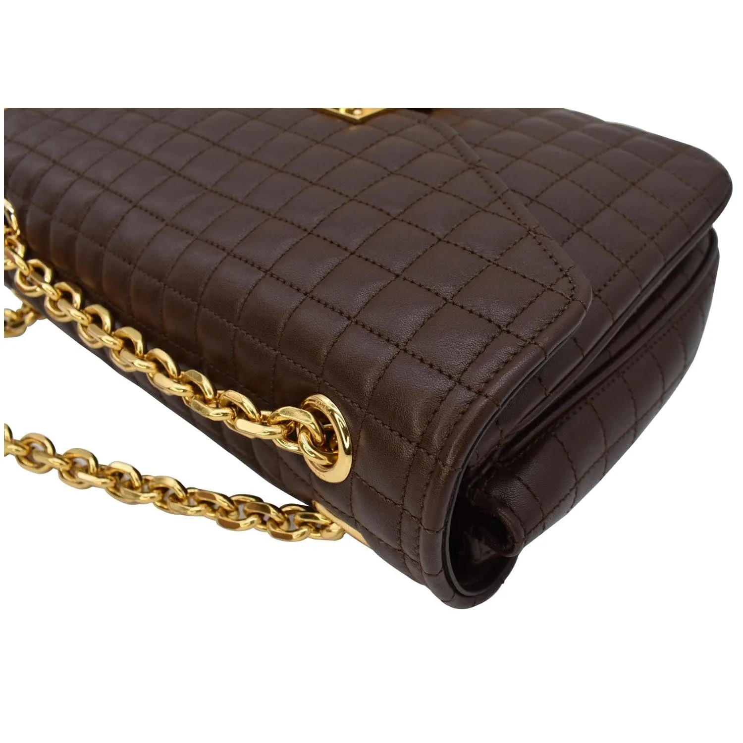 CELINE Medium C Quilted Leather Crossbody Bag Khaki