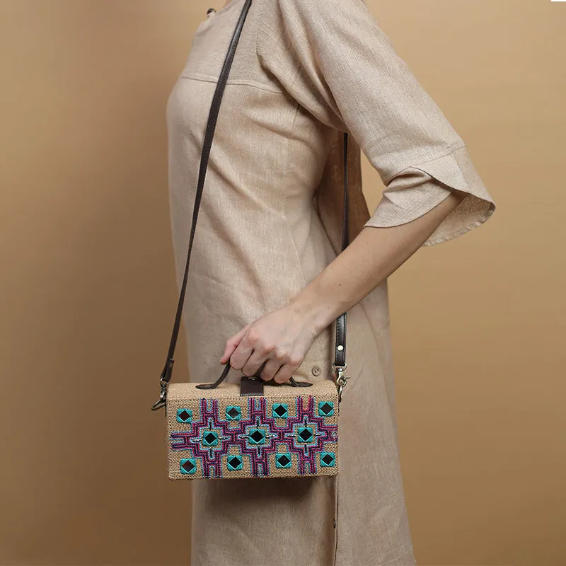 Chakori Hand Embroidered Clutch Jute Bag