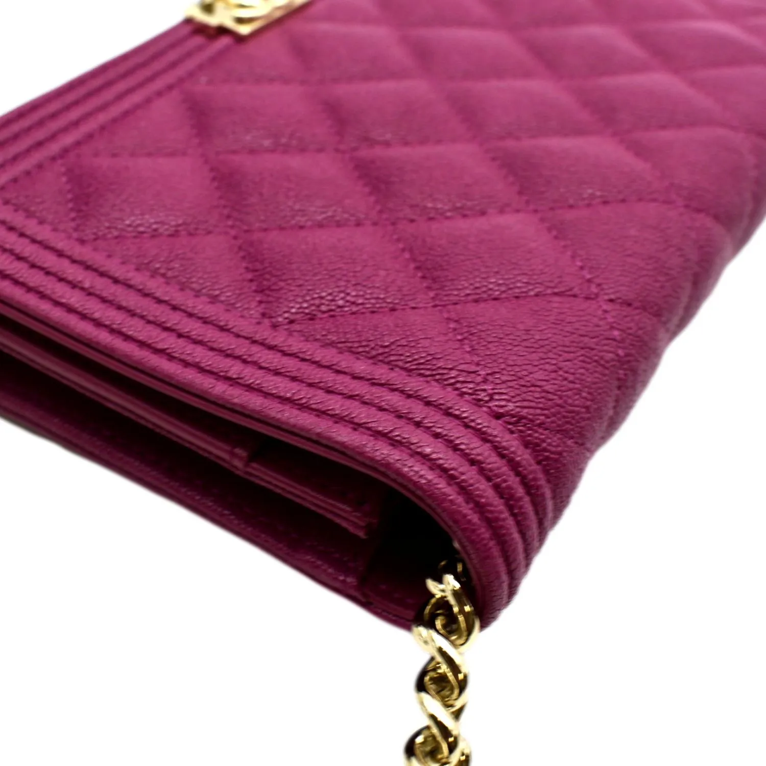 CHANEL Boy Woc Quilted Caviar Leather Wallet on Chain Crossbody Bag Pink