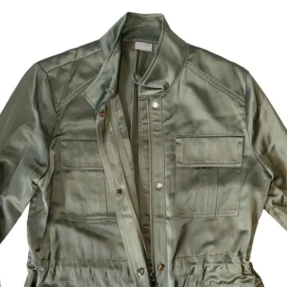 Chicos Utility Long Sleeve Green Satin Jacket Size 8/10 Chico Size 1