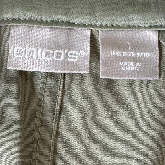 Chicos Utility Long Sleeve Green Satin Jacket Size 8/10 Chico Size 1