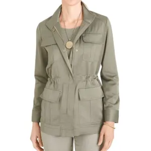 Chicos Utility Long Sleeve Green Satin Jacket Size 8/10 Chico Size 1