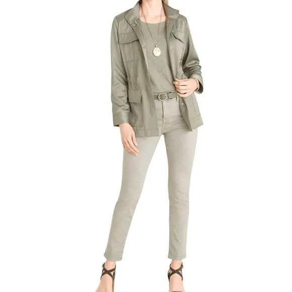 Chicos Utility Long Sleeve Green Satin Jacket Size 8/10 Chico Size 1