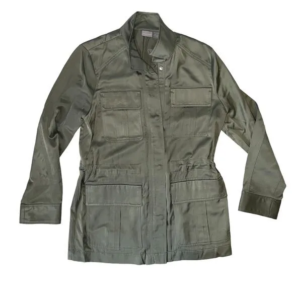Chicos Utility Long Sleeve Green Satin Jacket Size 8/10 Chico Size 1