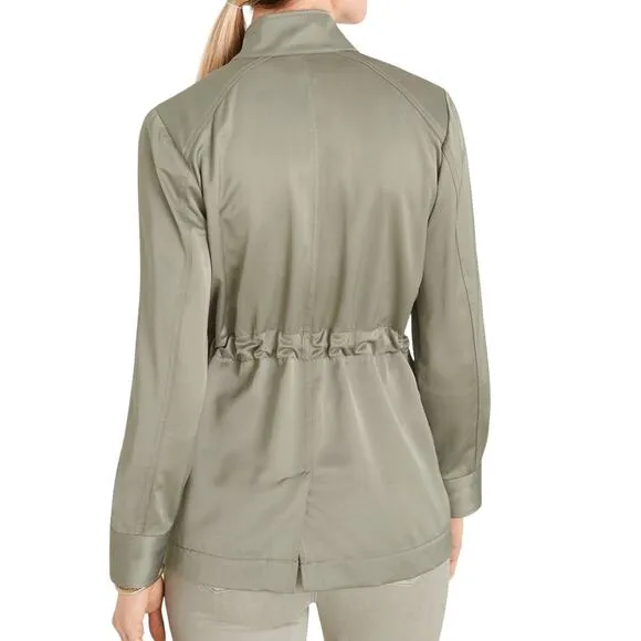 Chicos Utility Long Sleeve Green Satin Jacket Size 8/10 Chico Size 1