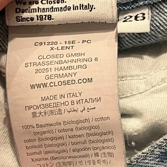 CLOSED Candiani Women’s Distressed Patchwork X-Lent Tapered Leg Jean Size 26