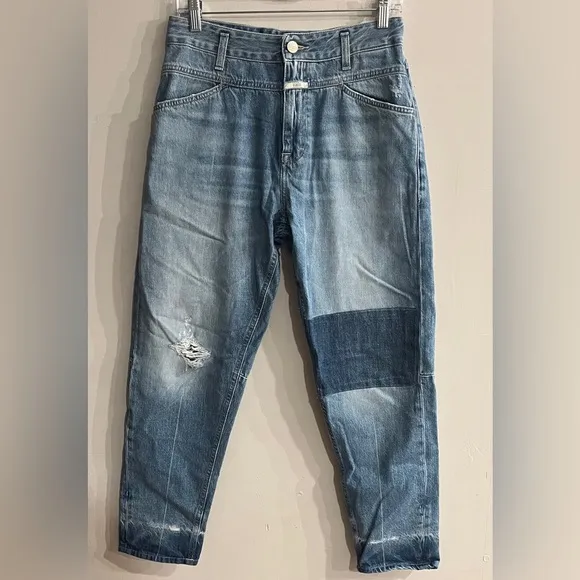 CLOSED Candiani Women’s Distressed Patchwork X-Lent Tapered Leg Jean Size 26