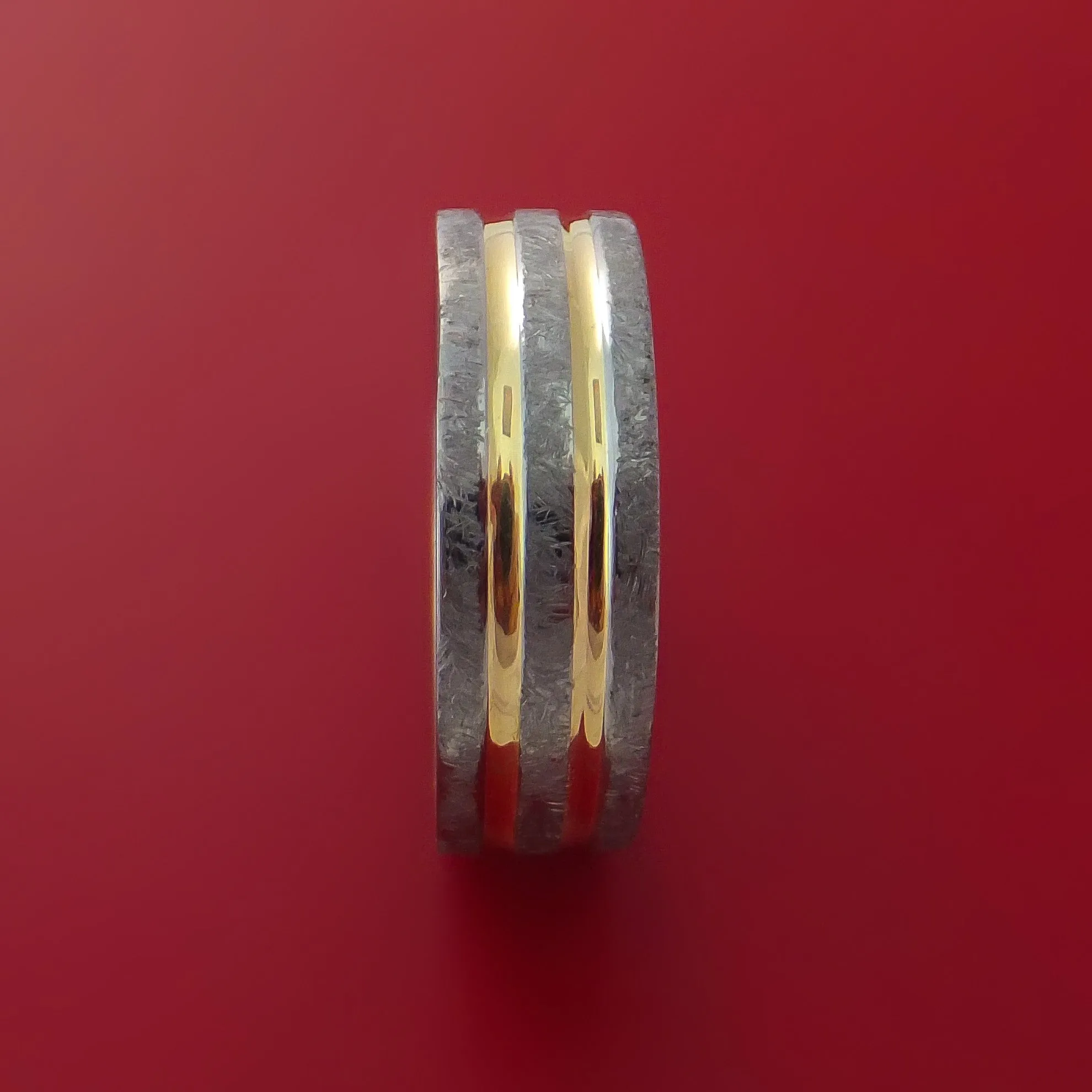 Cobalt Chrome Distressed Finish Band with Dual 14K Yellow Gold Inlays