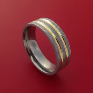 Cobalt Chrome Distressed Finish Band with Dual 14K Yellow Gold Inlays