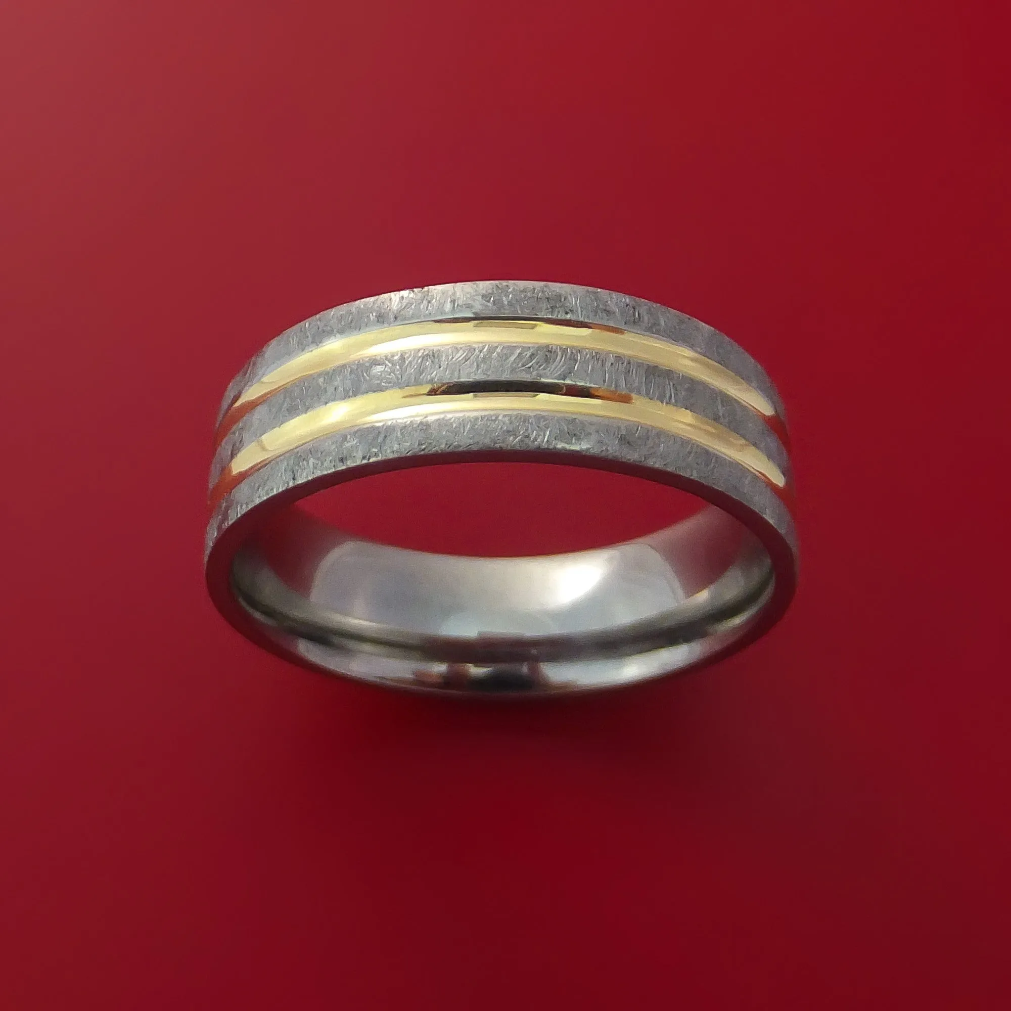 Cobalt Chrome Distressed Finish Band with Dual 14K Yellow Gold Inlays