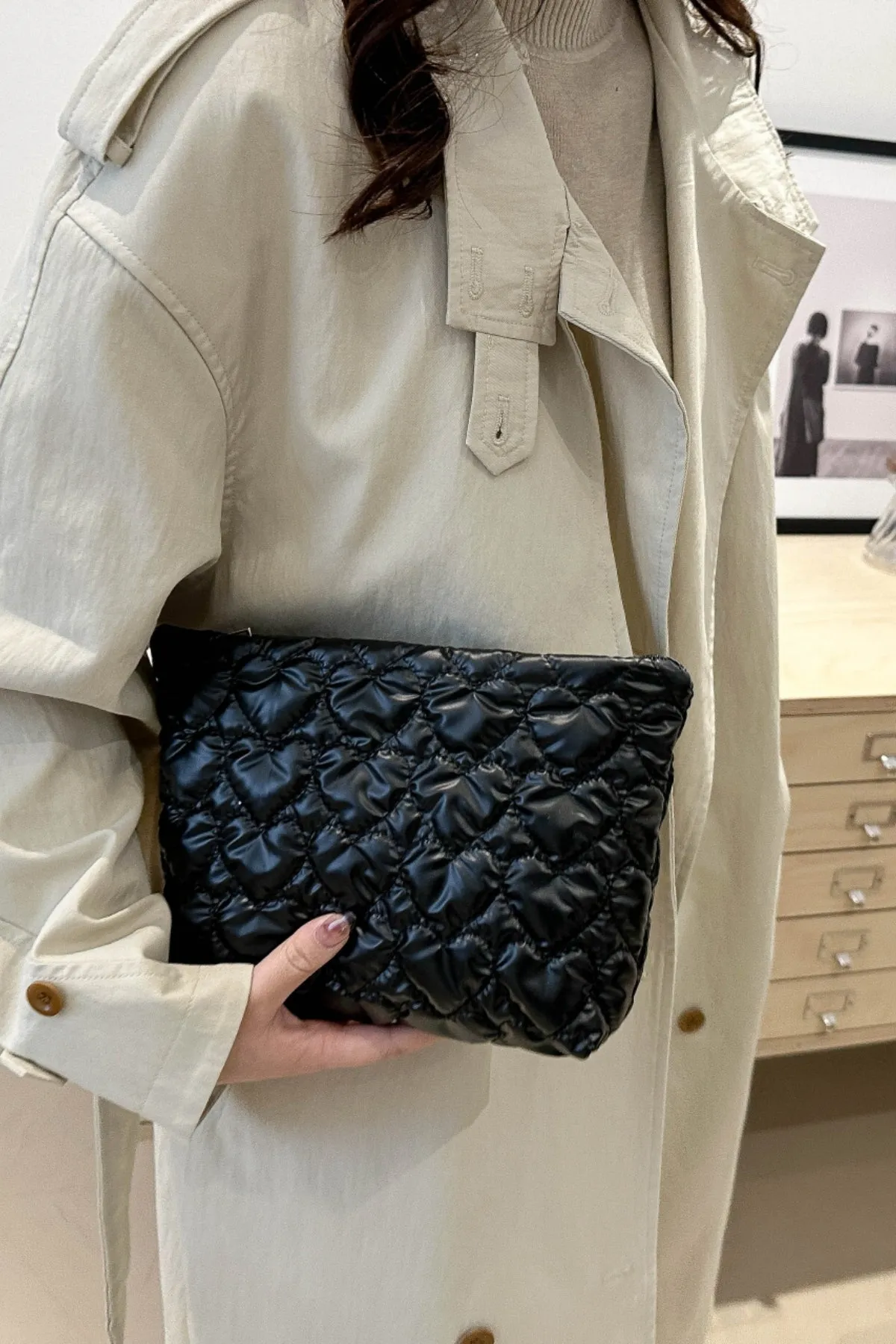 Comfortable Ruched Heart Clutch with Zipper