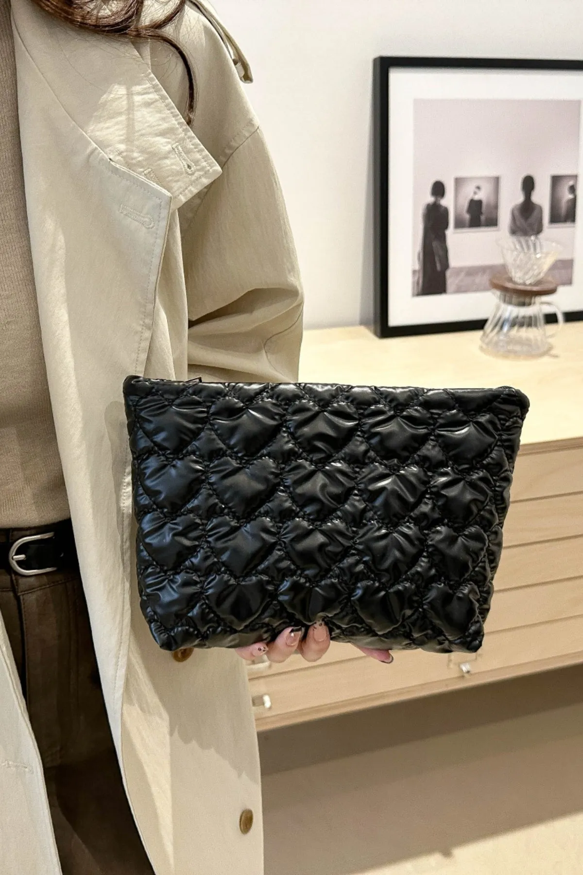 Comfortable Ruched Heart Clutch with Zipper