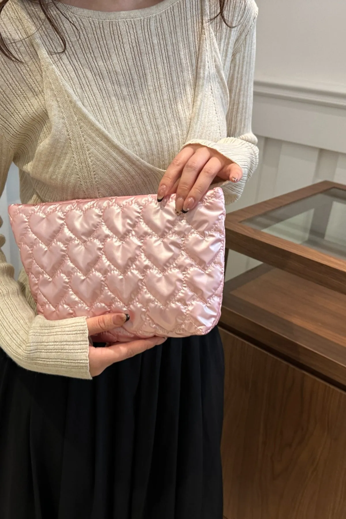 Comfortable Ruched Heart Clutch with Zipper