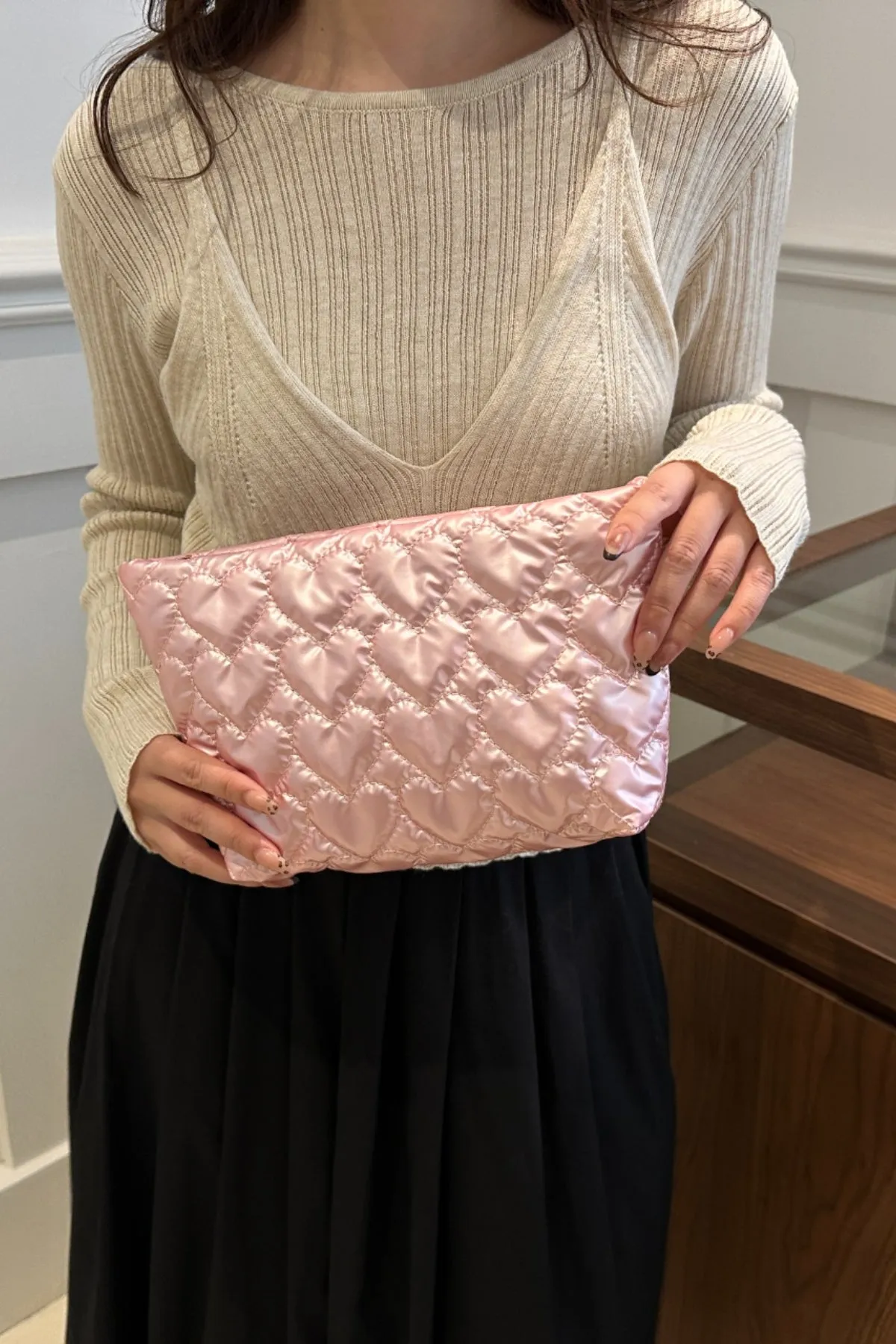 Comfortable Ruched Heart Clutch with Zipper
