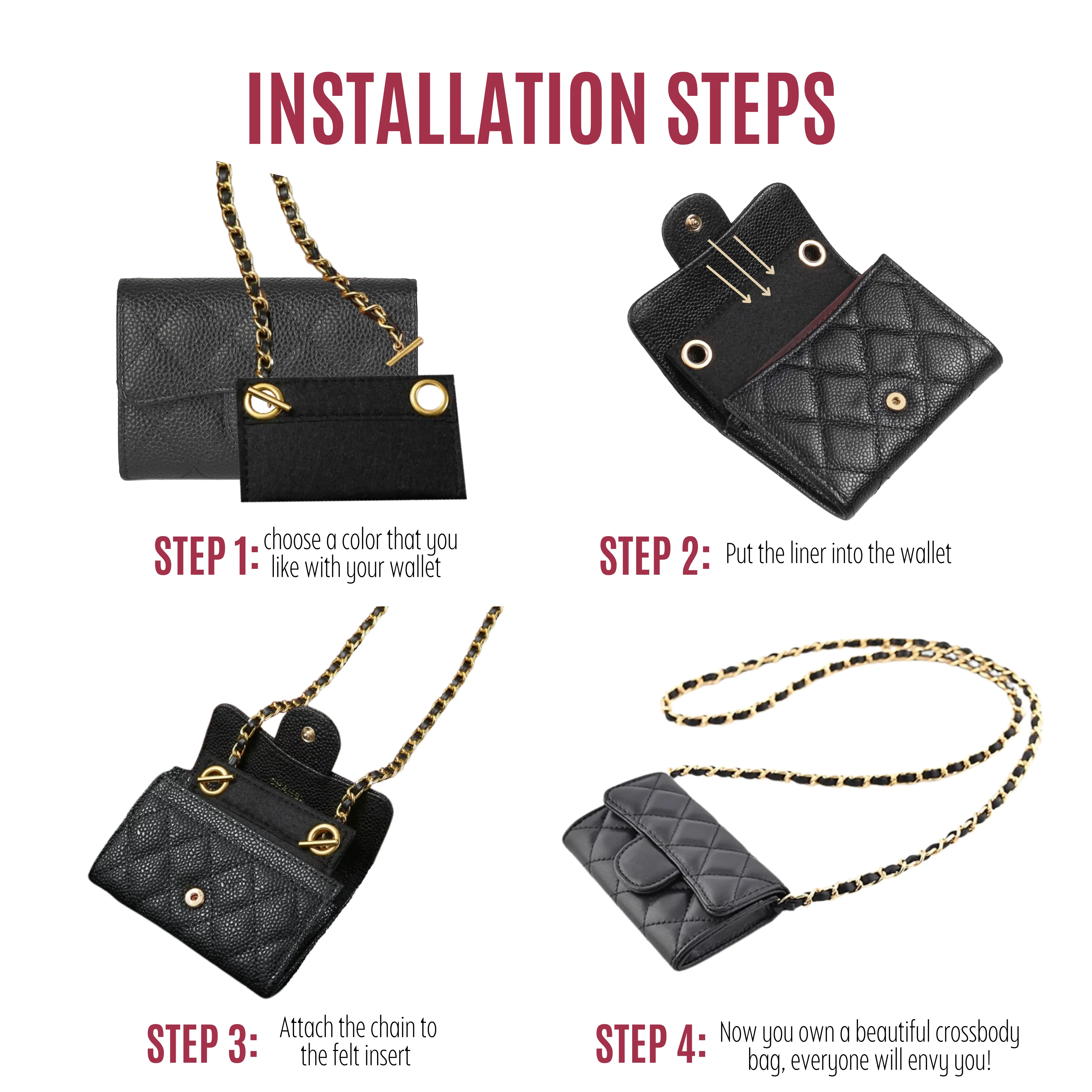 Conversion Kit for Classic Small Flap Wallet| Accessory for YSL Swing | Yves Saint Laurent Strap | Designer Purse Insert | YSL Handbag Strap | Bag Insert Organizer | YSL Swing Strap | Luxury Bag Accessory | Bag Protector”