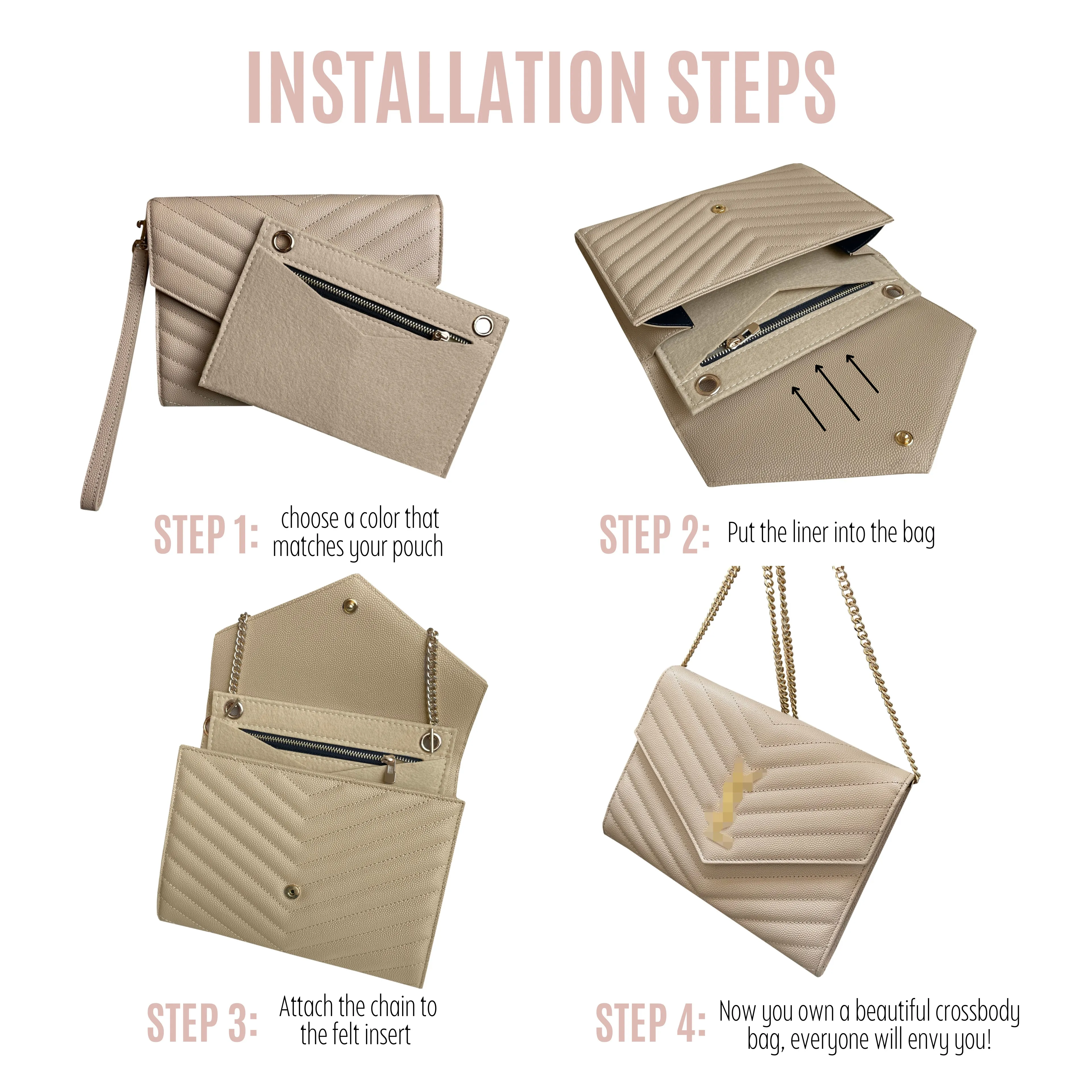 Conversion Kit for Monogram Clutch | Accessory for YSL Swing | clutch ysl | clutch ysl Purse Insert | Yves Saint Laurent Handbag Strap | Bag Insert Organizer | Yves Saint Laurent Swing Strap | Luxury Bag Accessory | Bag Protector”