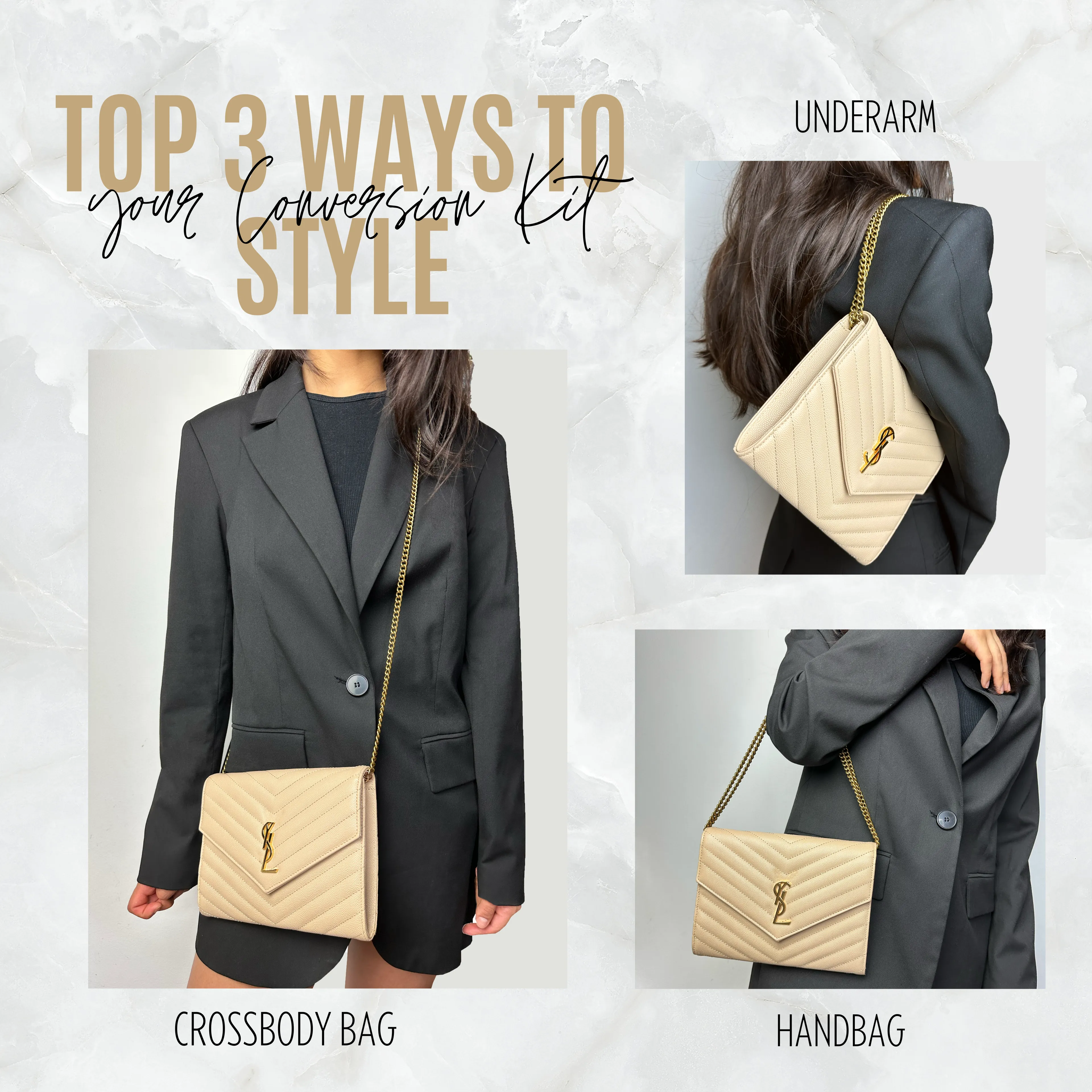 Conversion Kit for Monogram Clutch | Accessory for YSL Swing | Yves Saint Laurent Strap | Designer Purse Insert | YSL Handbag Strap | Bag Insert Organizer | YSL Swing Strap | Luxury Bag Accessory | Bag Protector”