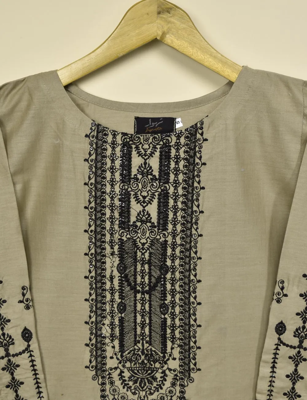 Cotton Embroidered Stitched Kurti - Abingora (T20-045-Khaki)