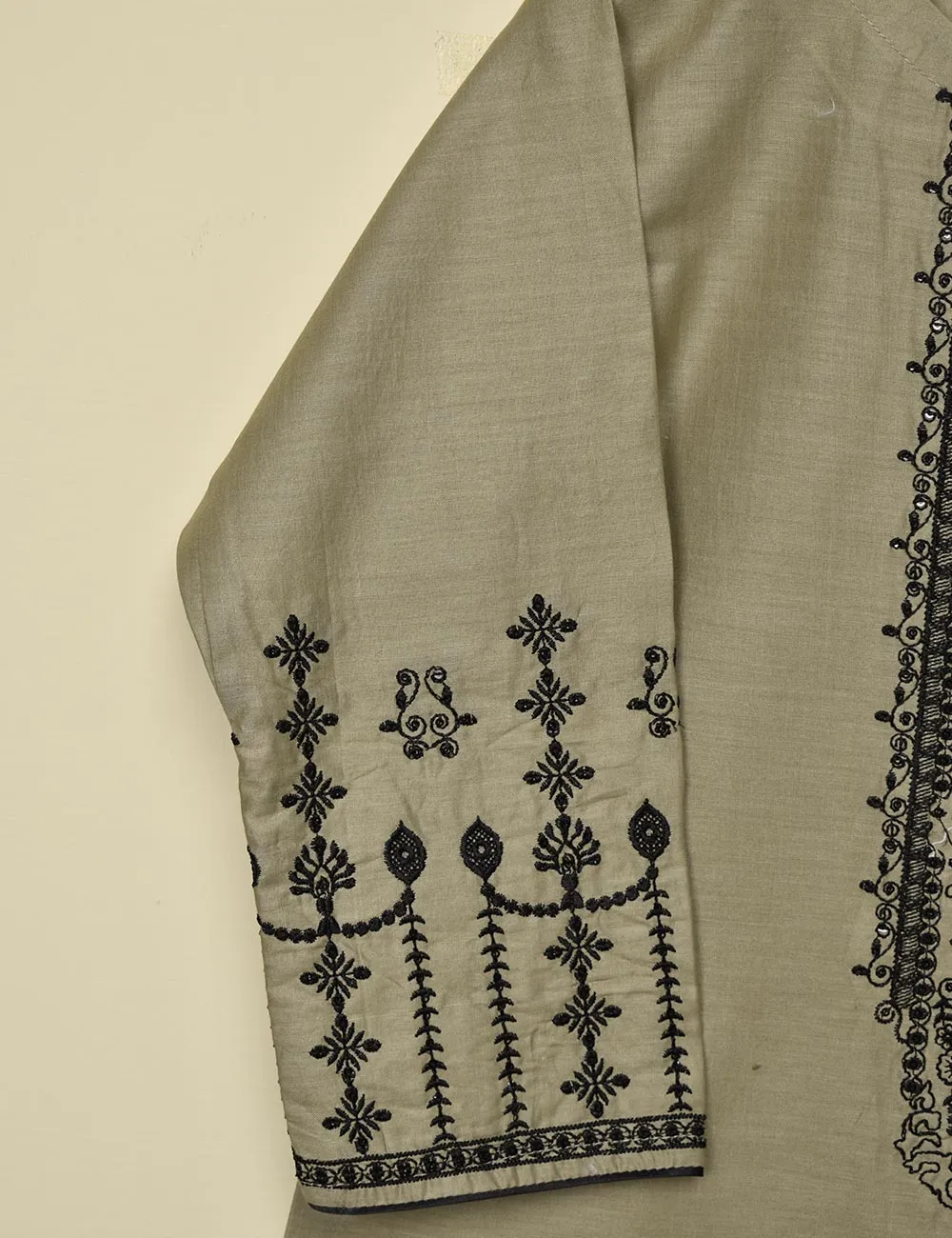 Cotton Embroidered Stitched Kurti - Abingora (T20-045-Khaki)