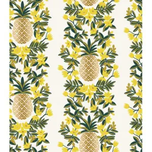 Cotton   Steel : Rifle Paper Co. Primavera - Pineapple Stripe - Cream Metallic